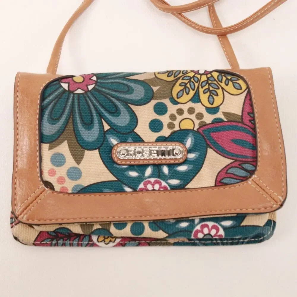 Rosetti Crossbody Handbag Women Multicolor Teal Brown Floral Lined Purse Bag